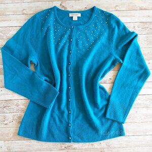 Christopher & Banks Cardigan Sweater Size Medium (FLAWS) Embellished Lagenlook